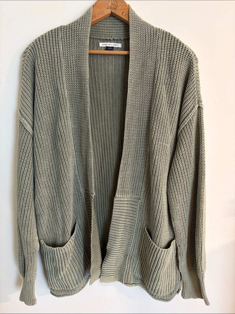 American Eagle Outfitters Olive Ribbed Open-Front Cardigan